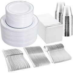 700PCS Gold Plastic Plates -Whtie and Gold Plastic Dinnerware Sets 100Guest - 200 Gold Disposable Plates,100 Napkins for Wedding