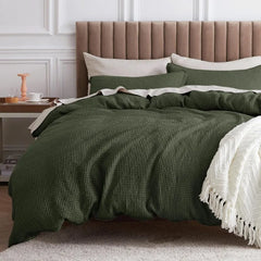Cotton Duvet Cover King - 100% Cotton Waffle Weave Coconut White Duvet Cover King Size, GentleSoft™ and Breathable Bedding Set