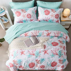 7 Piece Bed In A Bag Bed Comforter Set Queen, Fashion Starfish Coral Print, Boho Print Comforter And Sheet, Pillowcase Set,