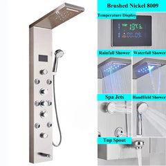 LED Shower Panel Tower System Rain Waterfall Shower Column With SPA Massage Temperature Screen athtub Water Mixer Tap Faucet Set