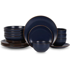 Brasa Modern Stoneware 16 Piece Dinnerware Sets, Plates and Bowls Sets, Dish Set for 4, Green