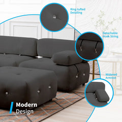 Modular Sectional Sofa with Reversible Chaise, Velvet L Shaped Cloud Couch with Reversible Ottoman