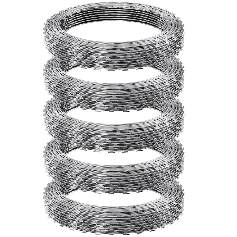 Razor Wire Fencing 246ft 5 Rolls Hot-Dip Galvanized Razor Barbed Wire Sharp Blades Protective Gloves Safe Installation