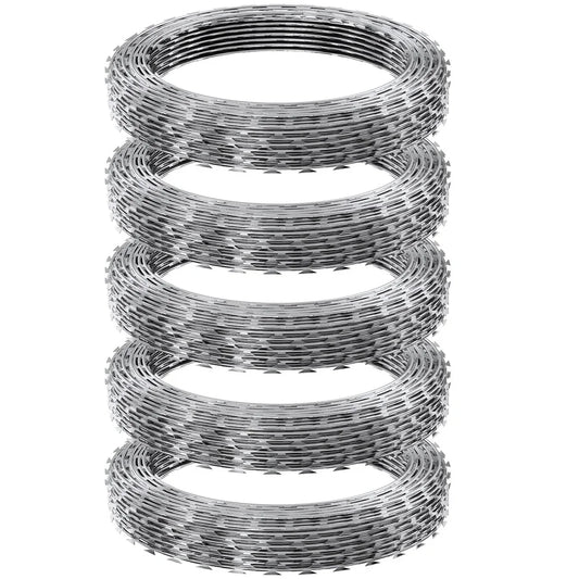Razor Wire Fencing 246ft 5 Rolls Hot-Dip Galvanized Razor Barbed Wire Sharp Blades Protective Gloves Safe Installation