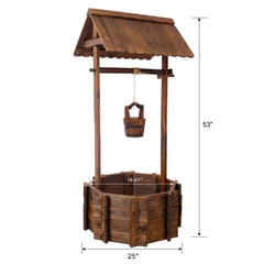Rustic Wooden Wishing Well Planter Outdoor Home Décor for Patio, Garden, Yard w/Hanging Bucket