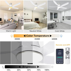 58" Low Profile Ceiling Fan with Light - Remote Control Flush Mount Indoor Outdoor Ceiling Fan, Reversible DC Motor, Dimmable