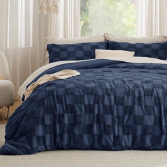 Boho Duvet Cover King Size - Checkered King Duvet Cover Set for All Seasons, 3 Pieces Soft Shabby Chic Embroidery Boho Bedding
