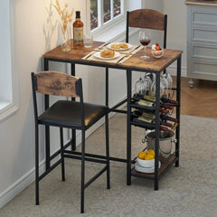 Bar Table Set for 2 with Footrest, Kitchen Dining Table with 2 Upholstered Chairs, Small Space Counter Height Bar Stools