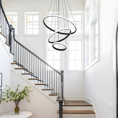 Dimmable Modern LED Chandelier,3 Rings Black Pendant Light with Remote,3000K-6500K Adjustable,40W Ceiling Light for Bedroom