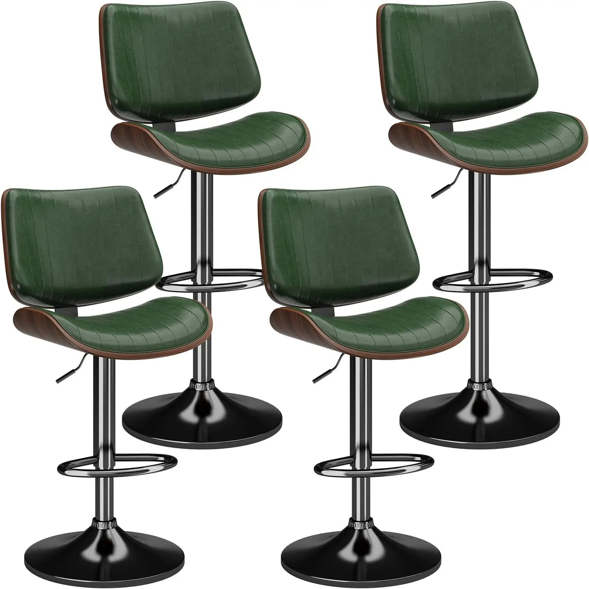 Swivel Bar Stools Set, Adjustable Bentwood Barstools for Kitchen Counter, Modern PU Leather Upholstered Bar Chair with Back