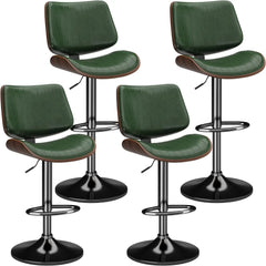 Swivel Bar Stools Set, Adjustable Bentwood Barstools for Kitchen Counter, Modern PU Leather Upholstered Bar Chair with Back