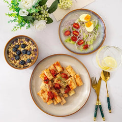 Ceramic Dinnerware ,Stoneware Plates and Bowls Sets,Handmade Reactive Glaze Dishes Set,Chip Resistant and Scratch (24PCS)