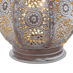 Moroccan Battery Powered Table Lamp Metal Lantern Lamps Candle Holder Wireless Cordless Lanterns for Outdoor Garden Home Decor