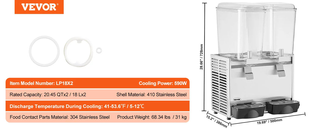 VEVOR 18L 1 2 3 Tanks Commercial Beverage Dispenser Ice Tea Drink Machine for Cold Drink Restaurant Hotel Party