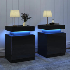 Nightstand Set of 2, LED Nightstand with One Cabinet, Bedside Table with LED Lights, Side Table for Bedroom