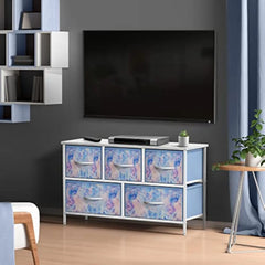 Kids Dresser with 5 Drawers - Storage Chest Organizer Unit with Steel Frame, Wood Top, Easy Pull Fabric Bins - Long Wide TV St