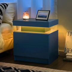Nightstand LED Bedside Table for Bedroom Modern Night Stand with 2 Wood Drawers End Side Table for Bedroom