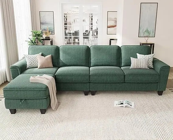 Sectional Sofa Couch for Living Room, 106 Inches L Shaped Couch with Storage, 5 Seater Corduroy Home Sofas, Modern Couches with