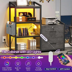 2 Drawer File Cabinet,Filing Cabinet fits Letter Legal, A4 Size, File Cabinets for Home Office with Lock, Power Strip,LED Lights