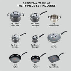 Ultimate Hard Anodized Nonstick Cookware Set 17 Piece Oven Safe 400F, Lid Safe 350F Pots and Pans, Dishwasher Safe Black