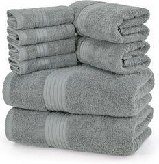 8 Piece Premium Towel Set, 2 Bath, 2 Hand, and 4 Washcloths, 100% Ring Spun Cotton, Highly Absorbent Towels for Bathroom