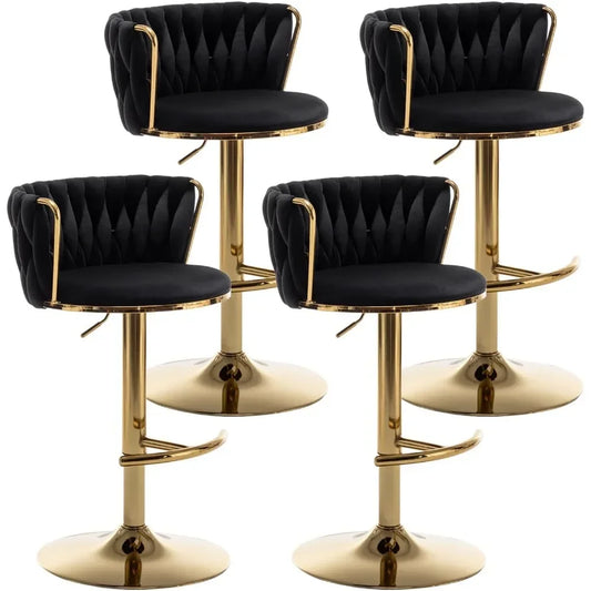 Bar Stools Set of 4, Counter Height Bar Stools with Low Back, Gold Swivel Bar Stools for Kitchen Island, Bar Pub Stools