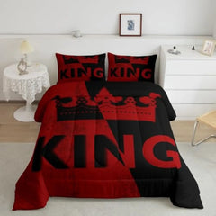 King Crown Comforter Set Vintage Red and Black Bed Set,Romantic Wedding King Bedding Set Valentines Day Gifts for Him,Couple G
