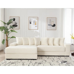 Oversized Two-Piece  Couches,  L Shaped Sofa, Corduroy, Left Chaise Daybed,with Armrests,Eight Throw Pillows,Corner Sofa