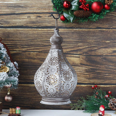 Moroccan Battery Powered Table Lamp Metal Lantern Lamps Candle Holder Wireless Cordless Lanterns for Outdoor Garden Home Decor