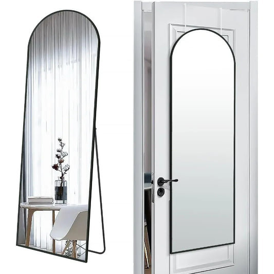 Door Hanging Full Length Mirror, Floor or Wall Mounted Metal Frame Arch Dressing Mirrors for Bedroom Bathroom Living Room