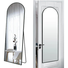 Door Hanging Full Length Mirror, Floor or Wall Mounted Metal Frame Arch Dressing Mirrors for Bedroom Bathroom Living Room