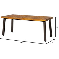 Home Acacia Wood Dining Table 6-Person Indoor Outdoor Table with Iron Legs, Sandblast Finish, Natural Stained, Rustic Met