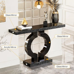 Modern Mirrored Console Table, Glass Sofa Table with Mirror Finish, 43-Inch Entryway Table with O-Shaped Base,