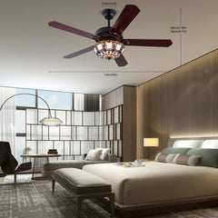 52'' Tiffany Ceiling Fan with 3 Lights + Remote Control Wooden Ceiling Fan