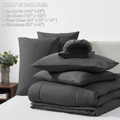 CozyLux Dark Grey California King Size Comforter Set 7 Pieces Cal King Bed in a Bag Dark Gray Bedding Sets Cali King with All Se