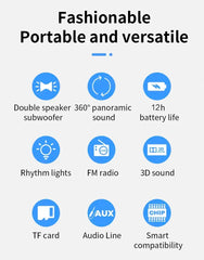 STONEGO Portable Bluetooth Speaker Wireless Flash Light Speaker TWS Bass Stereo IPX7 Waterproof Loudspeaker FM 12H Playtime