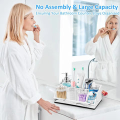 Bathroom Organizer Countertop White Marble Toothbrush Holders for Bathrooms with 3PCS Qtip Holder Dispenser, Toothbrush and Toot