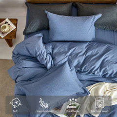 JELLYMONI 100% Washed Cotton 3 Pieces  Duvet Cover - Linen Like Textured Breathable Comforter Cover with Pillow Shams