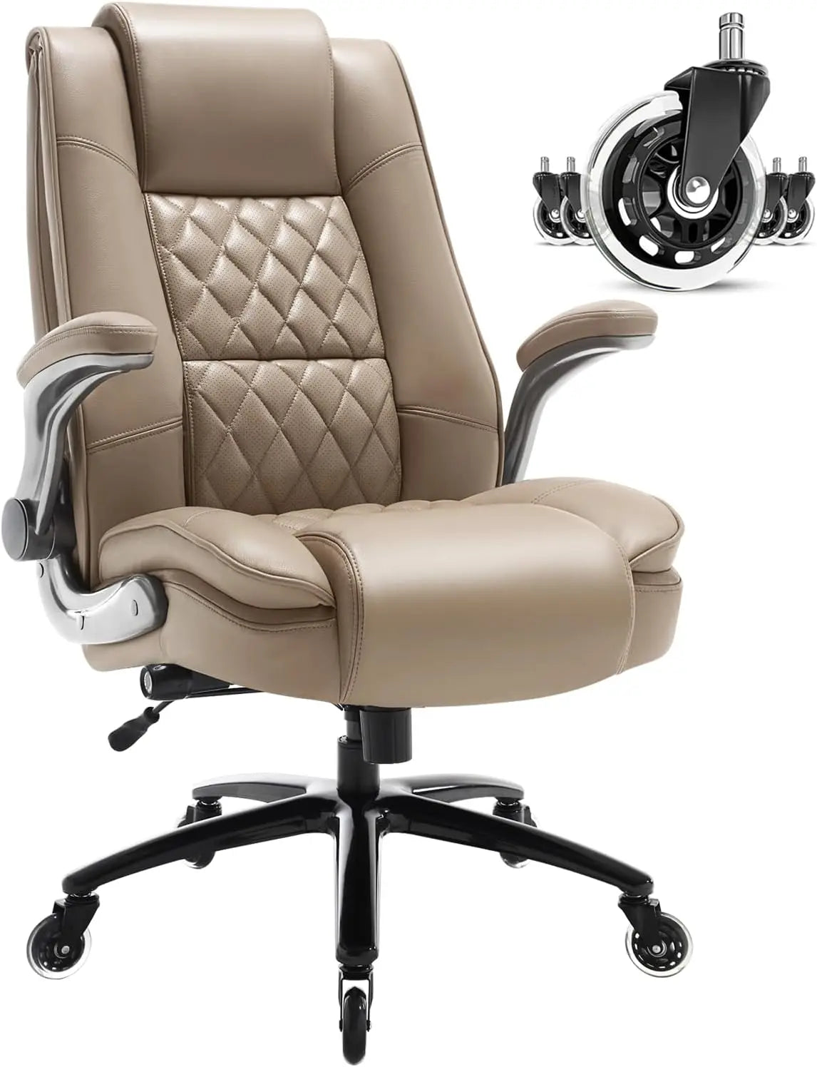 High Back Office Chair- Flip Arms Adjustable Built-in Lumbar Support, Executive Computer Desk Chair Work Chairs