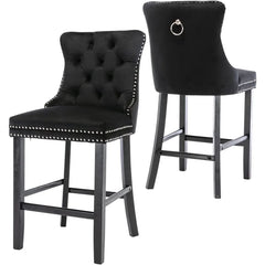 Counter Height Bar Chairs Set of 2, 27" Modern Velvet Bar Stools with Button Decor, Nailhead Trim, Solid Wooden Legs, Beige