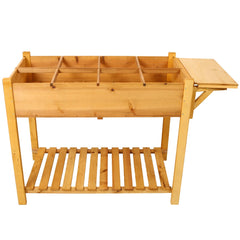 8 Pockets Horticulture Raised Garden Bed Elevated Wood Planter Box Stand with Foldable Side Table and Storage Shelf for Herb
