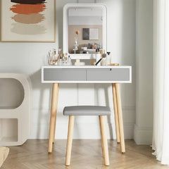 Makeup Vanity Desk with Lights, Small Vanity with Adjustable Brightness Mirror for Small Spaces, Vanity Desk with Drawers