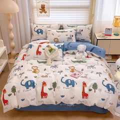 Kids Duvet Cover Set Full Size, Cotton Cartoon Car Truck Bedding Set for Boys Girls, 3 Pieces Soft Breathable White Yellow Plaid