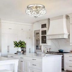 Large Ceiling Light Fixtures 3-Ight Flush Mount Indoor Outdoor Ceiling Light with Water Ipple Glass Shade for Kitchen Bedroom