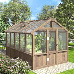 6x12FT Greenhouses for Outdoors,Wooden Greenhouse with Cedar Frame&Adjustable Vent,Green House with 4-Layer Polycarbonate Panel