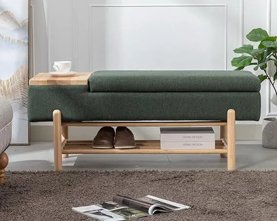 Entryway Storage Bench for Bedroom Sherpa End of Bed Upholstered Ottoman Bench with Wood Shoe Storage/Coffee Table for Living R