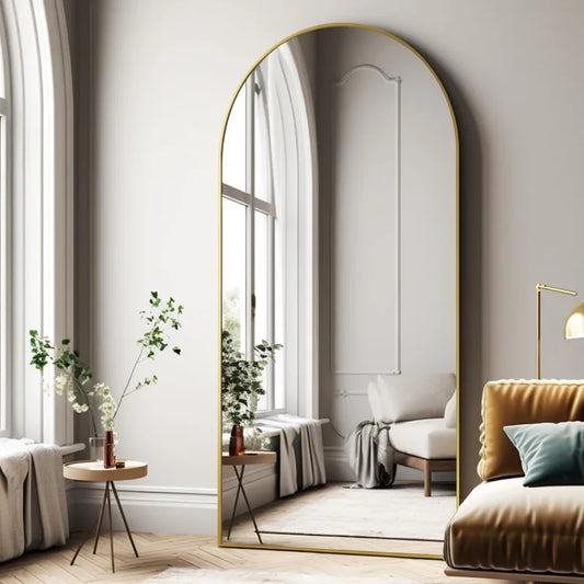 Oversized Full-Body Mirror, 76" x 34" Arched Full-Length Mirror, Gold Metal Frame, Floor Mirror for Bedroom, Living/Dressing