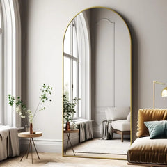 Oversized Full-Body Mirror, 76" x 34" Arched Full-Length Mirror, Gold Metal Frame, Floor Mirror for Bedroom, Living/Dressing