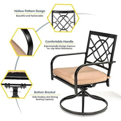 5-Piece Metal Outdoor Dining Set Swivel Cushioned Patio Furniture Sets Steel Slat Bistro Table Garden Lawn Multifunctional