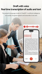 AI Powerd ChatGPT-4 App Phone Call Mini Audio Voice Recorder Espia Transcribe Summarize 58Language Translator Audio Dictaphone